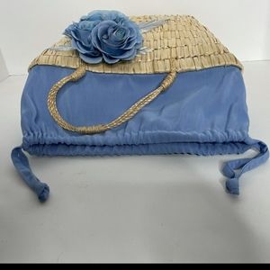 Christian Livingston Wicker Tote Bag Silk Flower